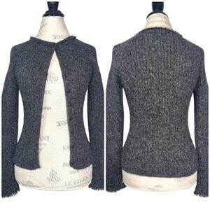 NELL | Women | Charcoal 100% Alpaca Ribbed Knit Button Front Cardigan | Small
